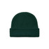 A green knit beanie with a rolled cuff and a subtle logo, perfect for headwear.