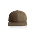 A brown wool cap with a structured design and a flat brim, featuring a logo on the front.