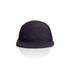 A black cap with a flat brim and a logo, featuring a lightweight fabric design.