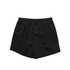 Black boxer shorts with an elastic waistband, featuring pleats and a relaxed fit. The design is simple and classic.