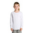 A white long-sleeve t-shirt for kids, featuring a round neckline and a simple design.
