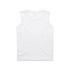 A white sleeveless tank top with a plain back, featuring a logo.