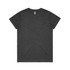 A charcoal grey T-shirt with a round neckline and short sleeves, featuring a logo on the label.