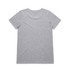 A grey T-shirt with a plain back, featuring a logo on the label.