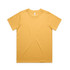 A classic yellow T-shirt with a round neckline and short sleeves, featuring a logo on the label.