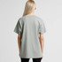 A relaxed-fit t-shirt in a soft green shade, featuring a logo on the back. 