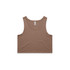 A brown crop singlet featuring a fitted design and a label at the neckline.