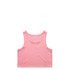 A pink crop singlet featuring a simple design and a label at the neckline.