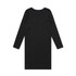 A black long-sleeved dress featuring a simple, fitted design and a back view. It has a logo present.