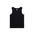 A black ribbed tank top with a classic singlet design and a branded label inside.