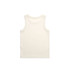 A plain cream organic rib tank top with a sleeveless design and a simple back. It features a small logo.