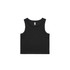 A black organic rib crop tank top with a sleeveless design and a small logo. Suitable for casual wear.