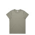 A faded olive green t-shirt with a crew neckline and short sleeves, featuring a subtle logo.