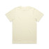 A pale yellow T-shirt with short sleeves, featuring a simple design and a logo on the label.