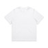 A white heavy t-shirt featuring a simple design and a logo on the side.