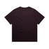A dark purple t-shirt with a relaxed fit and short sleeves, featuring a branding logo.