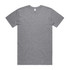 A grey organic t-shirt featuring short sleeves and a round neckline, with a logo on the label.