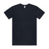A navy blue organic t-shirt with short sleeves and a crew neckline, featuring a branding label inside.