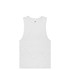 A white organic tank top with a classic singlet design and a small logo on the label.