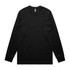 A black long-sleeved t-shirt featuring a simple design and a brand logo.