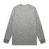 A grey long-sleeve T-shirt with a simple design and a logo on the back.