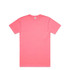 A pink work t-shirt featuring a plain back design and a logo on the neckline.
