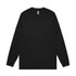 A black long-sleeve t-shirt featuring a simple design and a logo on the label.