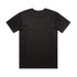 A black T-shirt with short sleeves and a plain back, featuring a logo.