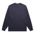 A navy blue long sleeve tee with a plain back and fitted cuffs. It features a logo on one side.