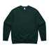A green jumper with a classic crew neck and long sleeves. It features a logo on the front.