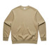 A beige jumper featuring a simple design and a crew neckline. The garment has a logo on it.