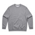 A grey sweatshirt with long sleeves and a crew neck, featuring a subtle branding logo.
