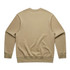 A tan jumper featuring a round neck and long sleeves, with a smooth back design and a branding logo.