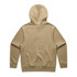 A beige hoodie featuring a hood and a simple design on the back, with a logo present.