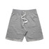 Grey track shorts with an elasticated waistband and drawstring, featuring two side pockets and a raw hem.