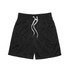 Black sports shorts with a white drawstring, featuring an elastic waistband and smooth fabric texture.