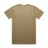 A plain beige T-shirt with a crew neckline and short sleeves, featuring a logo on the back.