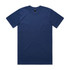 A navy blue classic T-shirt with a round neckline and short sleeves, featuring a logo.