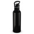 A drink bottle with a sleek black exterior and a convenient flip-top lid.