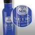 A drink bottle in a vibrant blue colour featuring a logo and text design.