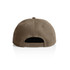 A brown canvas cap featuring a snapback closure and with a branding logo on the back.