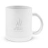 A Venetian glass coffee mug with a frosted finish and a logo printed on the front.
