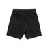 Black kids' stadium shorts featuring a back pocket and an elastic waistband.