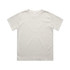 A light faded grey t-shirt with a simple design and a tag, featuring a logo on the label.
