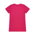 A bright pink T-shirt featuring a plain back design and a logo.