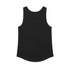 A black singlet with a curved hem and no visible branding, showcasing a simple design.