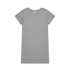 A grey organic short-sleeve dress with a simple, classic design and a logo.