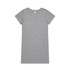 A grey short-sleeved dress with a simple, minimalist design and a branding logo on the label.