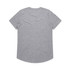 A grey short-sleeve T-shirt with a rounded hem and a logo on the back.