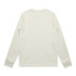 A long-sleeve off-white t-shirt with a plain back and a subtle logo on the lower side.